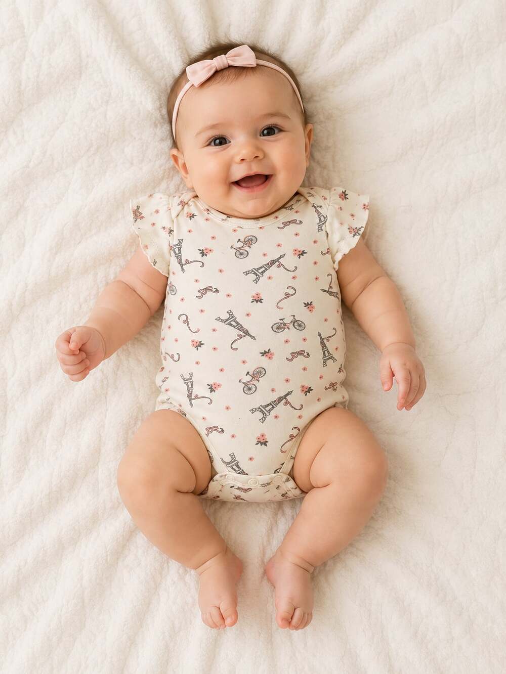 HB Hudson 3-6M Flutter Sleeve Bodysuit with Eiffel Tower and Floral Print